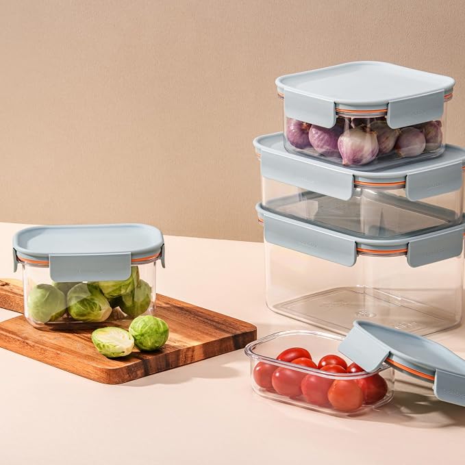 LocknLock Tritan Plastic Bisfree Modular Plus Food Storage Container Set, Lunch, Meal Prep, Stackable, BPA-Free, Leakproof, Freezer-Safe, 14 Pieces, 7 Boxes and 7 Lids, Mint, 1.5L