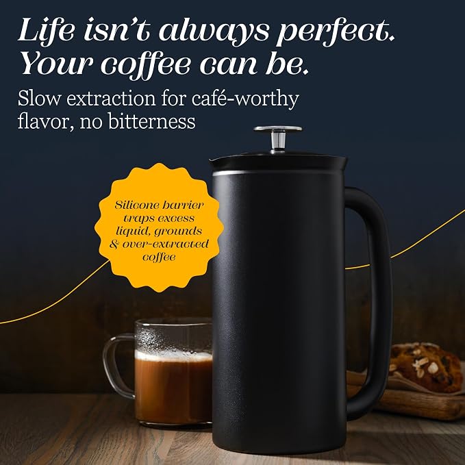 ESPRO Pro P7 French Press Stainless Steel 304 – Patented Double Walled Micro-Filter Insulated French Press Coffee Maker, Grit-Free Brew - Heat Resistant BPA Free - Matte Black - 18oz