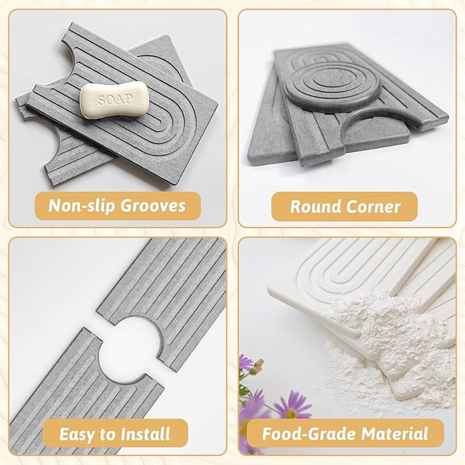 Diatomite Sink Protector for Kitchen, 16" Durable Faucet Mat Splash Guard, Super Absorbent Soap Drying Ttray Sponge Holder for Kitchen Bathroom Sink Accessories Gadgets, Gift for Sister, Light Gray
