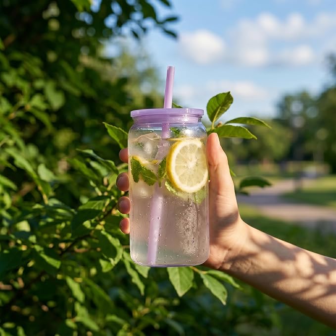 20 Pack Acrylic Mason Jars Cups, 16oz Can Shaped Plastic Cups with Lids and Straws, Reusable Iced Coffee Cup Cute Drinking Glass Unbreakable Tumbler for Whiskey, Soda, Iced Tea, Colored