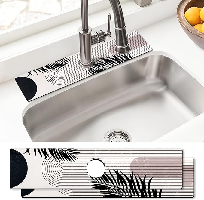 Sink Faucet Absorbing Mat, 2 Pack Drying Mat Around Faucet Sink Splash Guard Behind Faucet Sinkmat For Kitchen Bathroom Island Rv 24 * 5.5 Inch (60 * 14 cm)