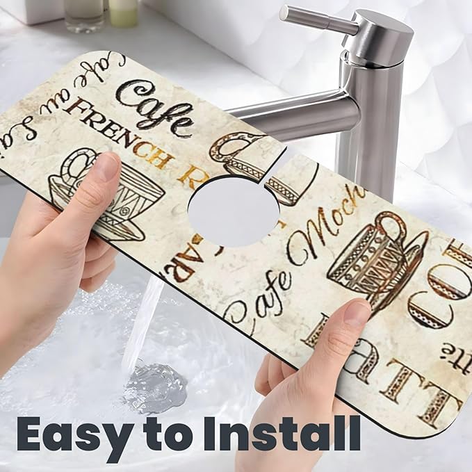 2Pcs Dish Drying Mats Faucet Mats Sets Large Size Coffee Mats Sink Faucet Mat Splash Guard for Kitchen Counter Bathroom Sink Coffee Bar Kitchen Decor (Retro Coffee, 18"x24" 15" x 5.5"Set)