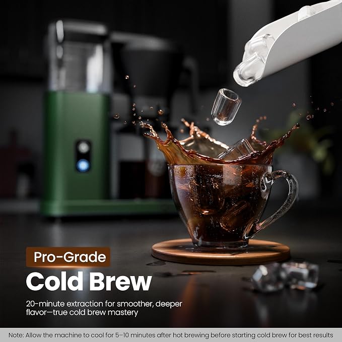 Kismile SCA-Certified 8 Cup Drip Coffee Maker, Pour Over Coffee Machine with 3s Instant Heat 197–205℉, Adjustable Flow Control, Removable Water Tank, Deep Cold Brew & 40 Min Keep Warm (Olive Green)