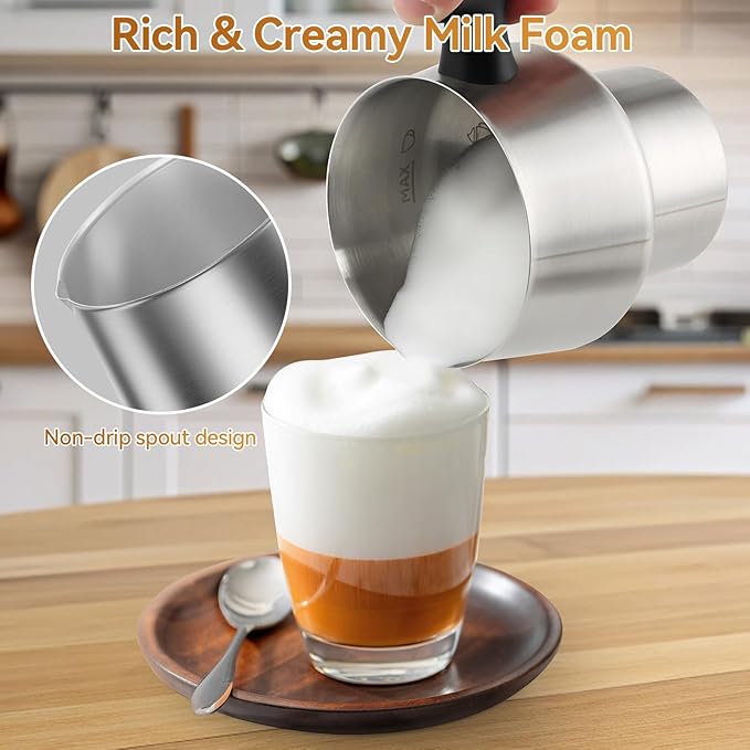 Secura 4-in-1 Electric Milk Frother and Steamer, 13.5oz with Detachable Dishwasher-Safe Stainless Steel Jug – Hot and Cold Foam Maker, Milk Warmer for Coffee, Lattes, Hot Chocolate - Induction Heating