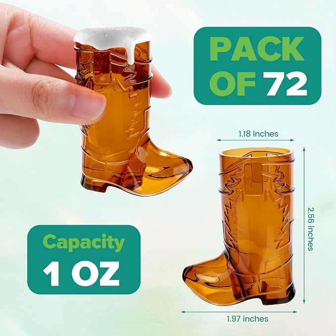 Aodaer 72 Pieces 1 OZ Brown Cowboy Boot Shot Glasses Mini Plastic Boot Shot Cups Western Cowboy Glasses Reusable Beer Mugs for Cowgirl Party Decorations Birthday Bachelorette Party Favors