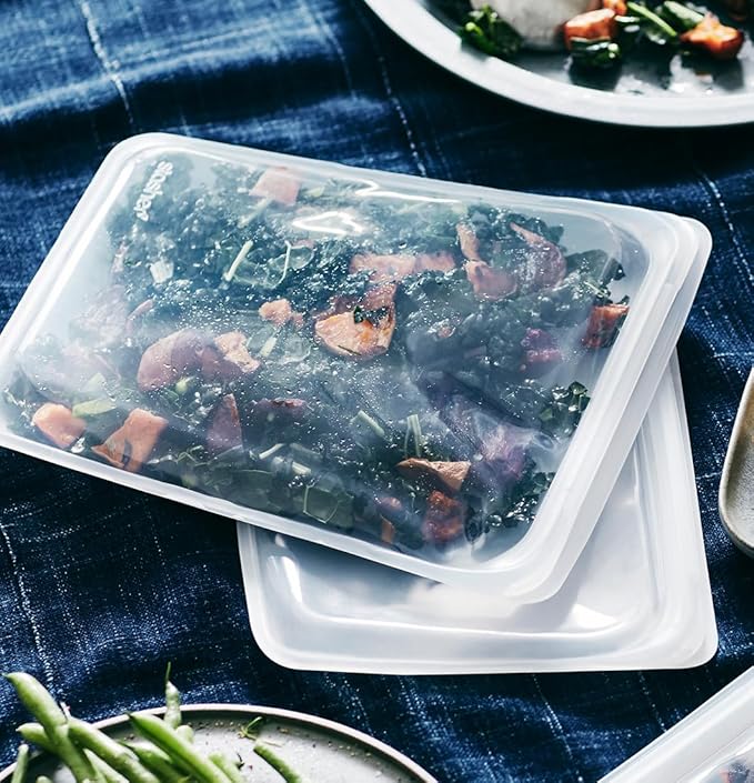 Stasher Silicone Reusable Storage Bags, 4-Pack, Reusable Freezer Bags, Microwave, Dishwasher, Oven Safe, Sous Vide, Premium Lunch Containers, Eco Friendly, Food-safe Silicone Snack Bag, Clear | Reusable Food Bags