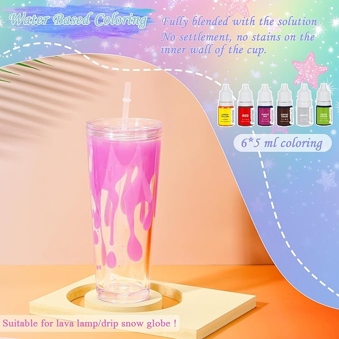 6 Pack 24 Oz Acrylic Snow Globe Tumbler Diy Starter Kit, Double Wall Plastic Pre-Drilled Snowglobe Tumbler Supplies Craft Tool Set