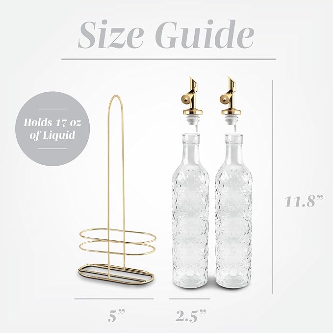 COOK WITH COLOR Glass Olive Oil Bottle Dispenser - 2 Pack- 17oz Oil and Vinegar Cruet - Olive Oil Carafe Decanter for Kitchen, Floral, Clear