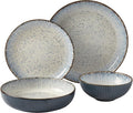 Tabletops Gallery Speckled Farmhouse Collection- Stoneware Dishes Service for 4 Dinner Salad Appetizer Dessert Plate Bowls, 16 Piece Jura Embossed Dinnerware Set in Smoky Blue