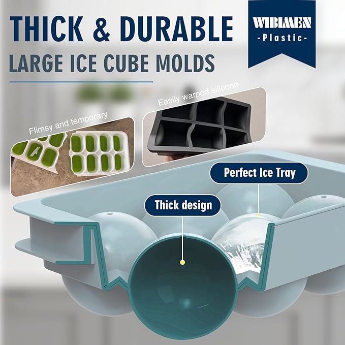 Large Ice Ball Maker Mold, 1.9" Round Ice Cube Mold for Whiskey Bourbon Cocktail, 6 Balls, Sphere Ice Mold, Big Ice Cube Tray with Container and Tongs, Easy to Fill & Release