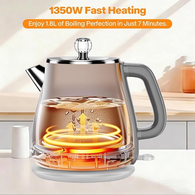 Retro Electric Tea Kettle 1.8L, Stainless Steel Electric Hot Water Kettle for Boiling Water, BPA Free, 1350W Fast Boil, Auto Shut Off & Boil-Dry Protection, Gray