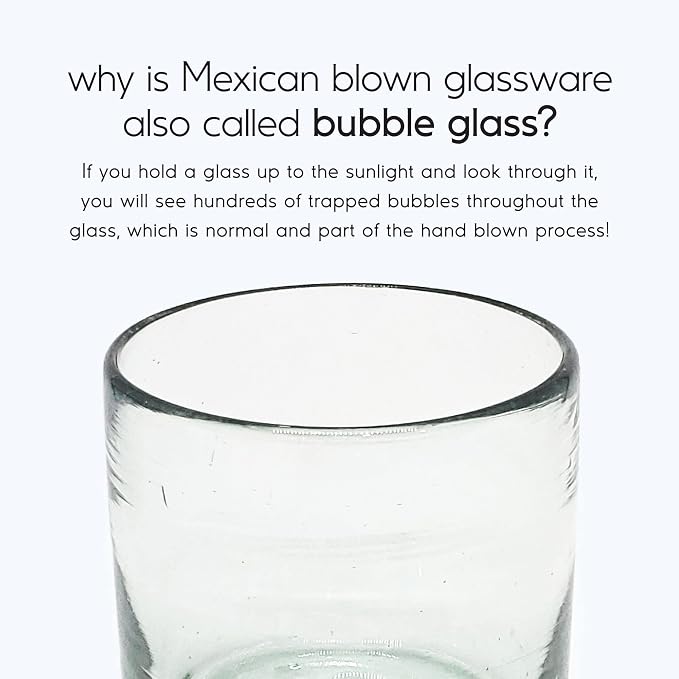 Clear Blown 8 oz DOF Rocks Glasses (set of 6) - Hand Blown Mexican Glassware Recycled Glass Drinking Glasses for Water, Juice, Margarita, Cocktails & Whiskey, Toxin Free