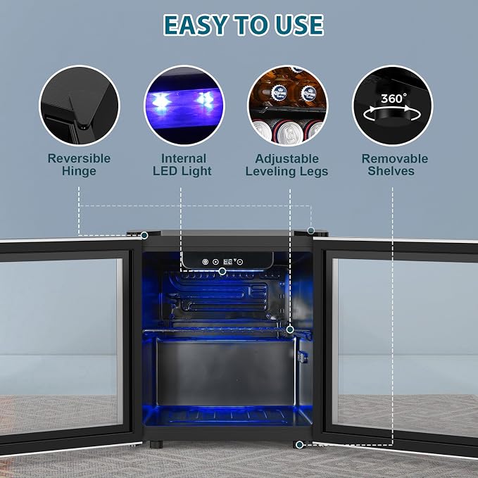 Electactic 48 Can Beverage Refrigerator,12 Bottle Wine Cooler with Seamless Stainless Steel & Glass Door, Digital Temperature Display, Countertop Mini Fridge for Soda, Wine or Beer, Silver