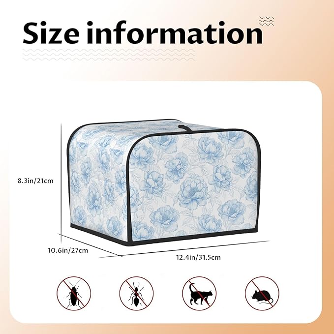 Toaster Cover 4 Slice Flower Pastel Blue Floral Kitchen Small Appliance Covers with Pockets Dust and Fingerprint Protection