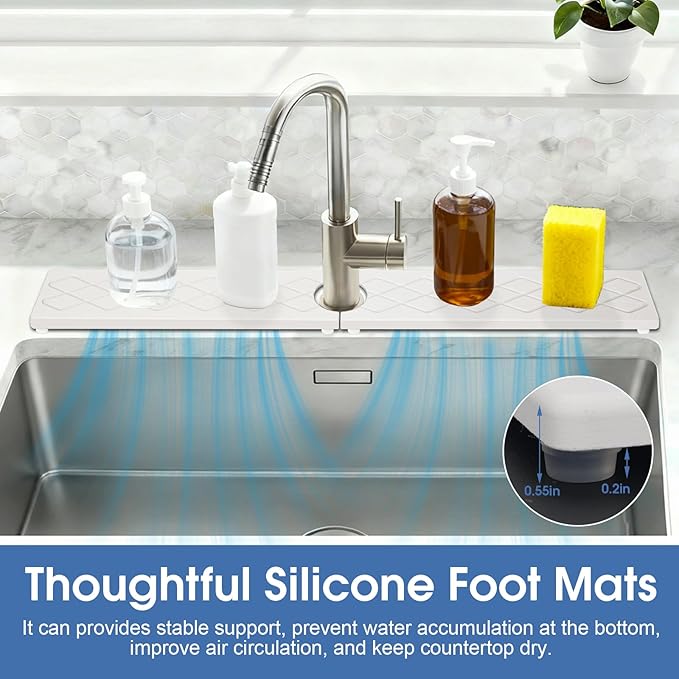 Sink Water Splash Guard, Stone Faucet Mat for Kitchen Sink, Water Absorbing Stone Drying Tray for Bathroom, Prevent Moisture for Kitchen Bathroom Counter, Matte white, 30" x 4"