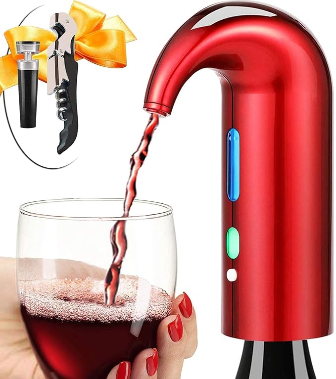 Wine Aerator Electric Wine Decanter – Easy One Touch Red & White Wine Accessories, Ideal for Beginners and Enthusiasts, Spout Pourer, Wine Preserver – Best Mothers Day Gift for Mom (Lucky red)