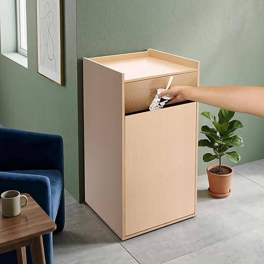 30 Gallon Commercial Trash Can, Wooden Trash Can Cabinet with Tray Holder Garbage Can withTrash Bag for Restaurants, Cafes, Kitchens, and Offices, Durable Garbage Receptacle (Wood Color)