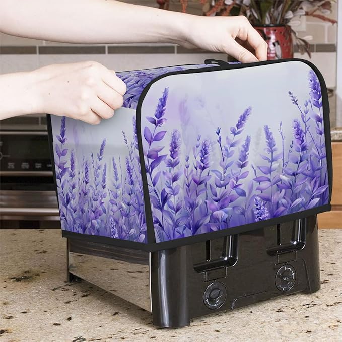 Flower Purple Lavender Toaster Cover 2 Slice Dust and Fingerprint Protection Toaster Bread Maker Covers Washable Kitchen Small Appliance Covers for Kitchen Accessories Decor Bakeware Women Gift