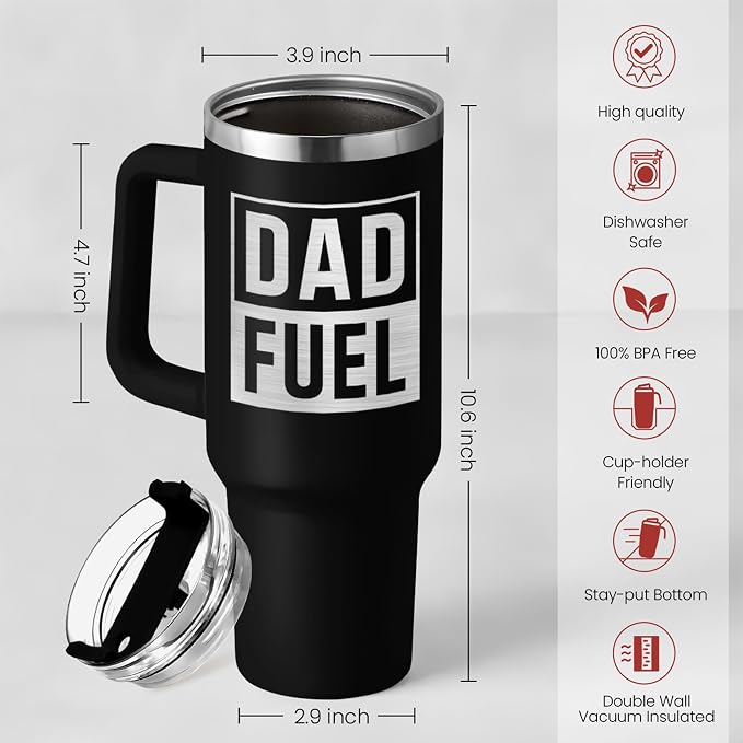 SANDJEST Dad Gifts from Daughter Son, Dad Fuel Tumbler with Handle 40oz, Stainless Steel Insulated Cup Gift Set with Lid & Straw, Coffee Tumblers for Dads Father's Day Birthday Christmas