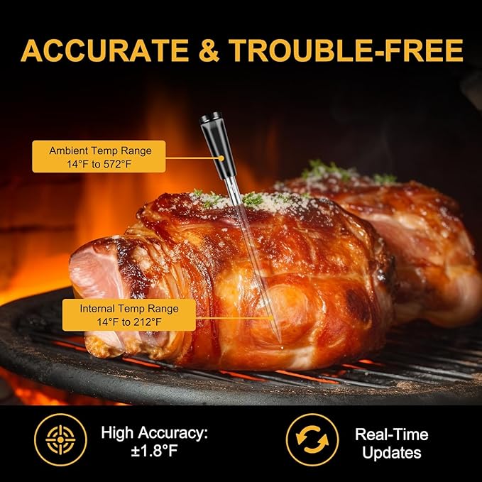 Electric Salt and Pepper Grinder Set USB Rechargeable,Wireless Bluetooth Meat Thermometer with 2 Ultra-Thin Probes,Smart Digital Food Thermometer for Grill Smoker Roast Oven, Cooking Gifts