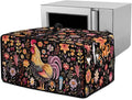 Microwave Oven Cover Air Fryer Toaster Oven Dust Cover with Accessory Pockets, Stain-resistant Small Electric Appliance Protector for Kitchen, M, Rooster Chicken Floral Black