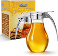 EHOMEA2Z Glass Honey Dispenser, 14 oz Syrup Dispenser with Metal Top, Maple Syrup Dispenser for Kitchen & Dining Table (1, 14 Oz)