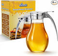 EHOMEA2Z Glass Honey Dispenser, 14 oz Syrup Dispenser with Metal Top, Maple Syrup Dispenser for Kitchen & Dining Table (4, 14 Oz)