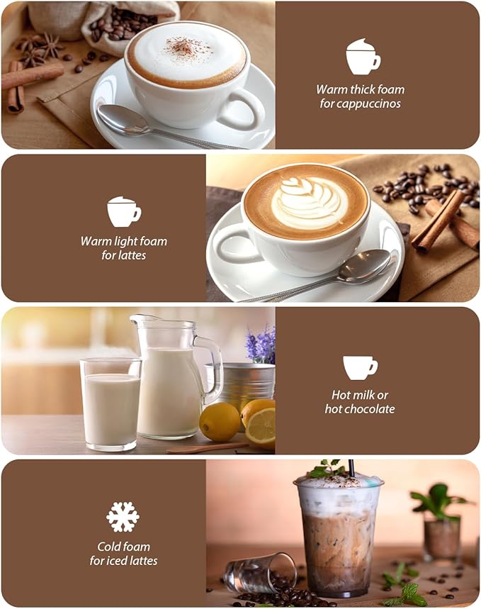 Milk Frother, Electric Milk Frother and Steamer, 4-in-1 Frother for Coffee, Auto Hot and Cold Foam Maker, Milk Warmer with Temperature Control, for Latte, Cappuccinos, Macchiato,Silent Operation,Black