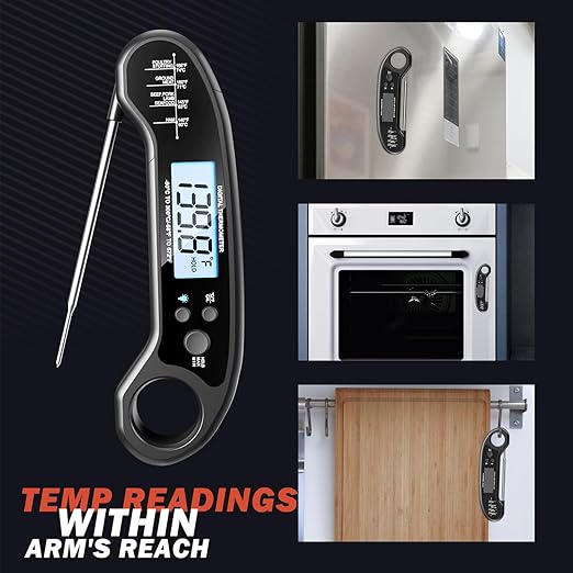 Meat Thermometer Digital, Instant Read Meat Thermometer for Grill and Cooking, with Bottle Opener, Backlight & Calibration Food Thermometer, Kitchen Gadgets for BBQ, Turkey, Candy, Liquids