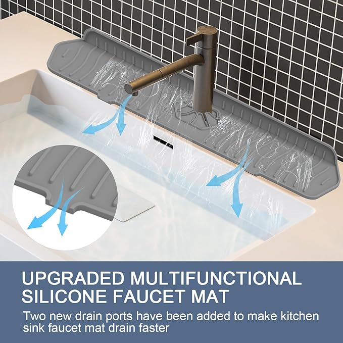 Faucet Guard - 90 Foldable Drain Mat for Kitchen & Bathroom Sink (Gray, 24"*5.66")