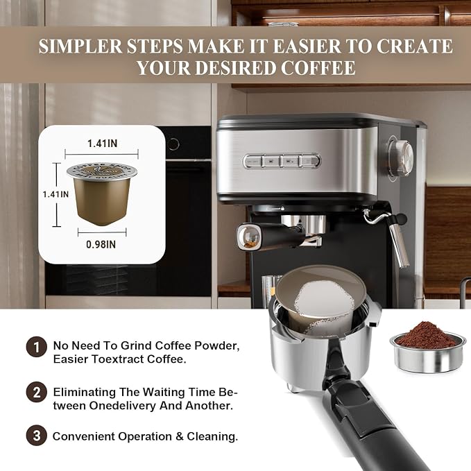 Empstorm 20 Bar Espresso Machine, Cappuccino Machines with Milk Frother Steam Wand, Stainless Steel Latte Machine for Home&Barista, Automatic Shut-off Function