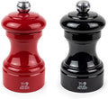 Peugeot Bistro Pepper and Salt Mill Set, 4in - Beechwood Mills with Adjustable Grinding - For Peppercorns and Rock Salt, Corrosion-Resistant - Essential Kitchen Tools (Red/Black)