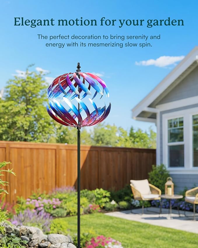 Yard Garden Wind Spinners - Large Outdoor Metal Wind Spinners Sculptures, Yard Art Lawn Garden Decor (19" W x 84" H)