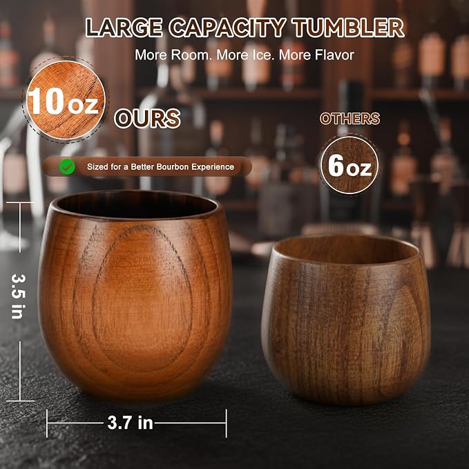 Charred Wooden Bourbon Drinking Glass Wooden Whiskey Glasses Set of 2 17-Piece Complete Whiskey Gift Set Old Fashioned Glass Bourbon Gifts for Men Dad, Husband, Brother (Silver Accents)