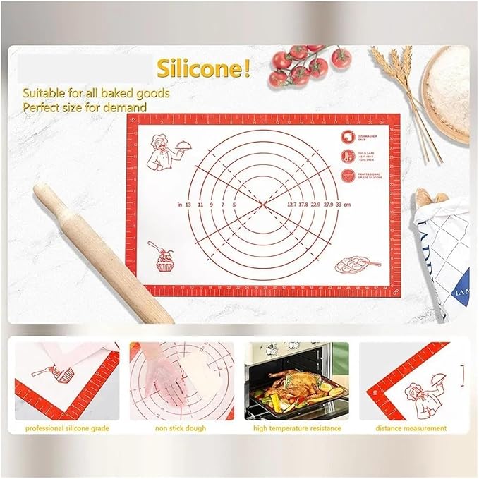Silicone Baking Mat Rolling Kneading Board Non Stick High Temperature Resistant Pastry Dough Sheet Crust Cookie Bread Easy Clean(26x29cm)