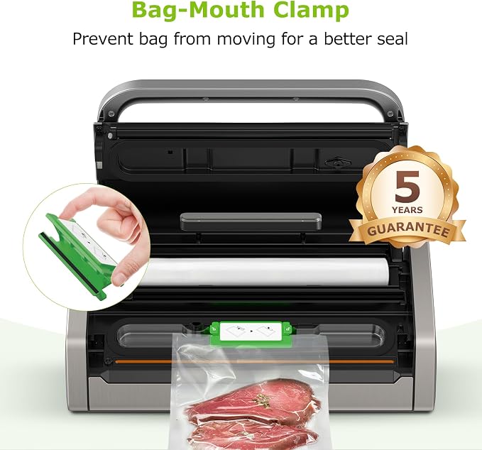 Bonsenkitchen Vacuum Sealer Machine, Globefish Technology for Perfect Vacuum Sealing, Powerful Low-Noise Food Vacuum Sealer with Easy Handle Design, Built-in Cutter & Bag Storage, 1 Bag Roll & 10 Bags