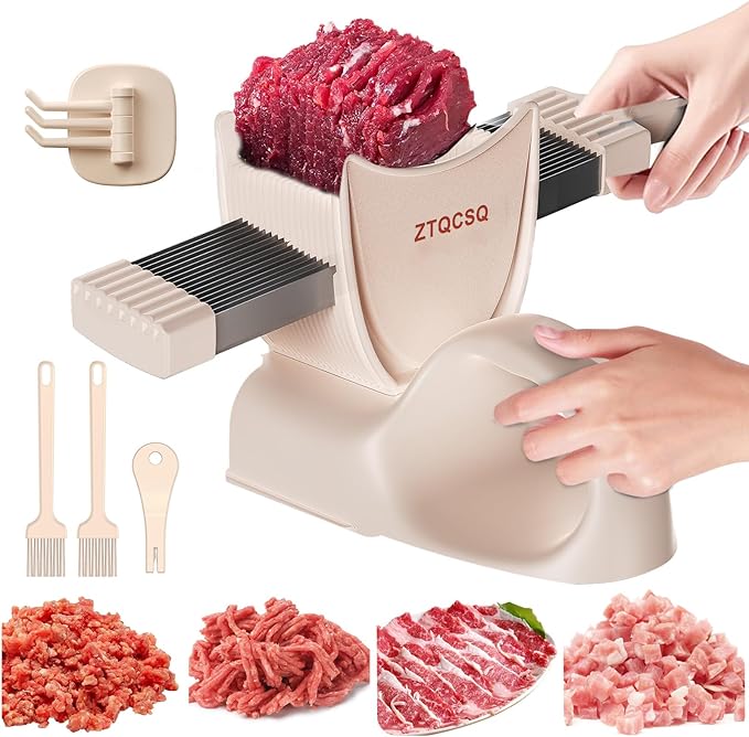 Meat Slicer for Fresh Raw Meat (Steady Grip), 17 in 1 Stainless Steel Cleaver Kitchen Knife, Slice, Shred, Chop, Meal Prep, Beef Pork Mutton for Cooking BBQ Hot Pot Meat Slicer -Pink