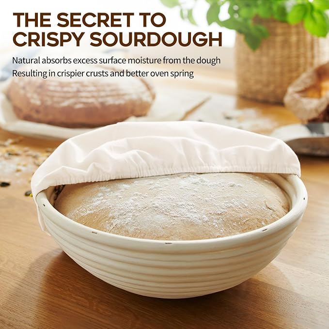 Dimpola Banneton Proofing Basket for Sourdough Bread, Handmade & Natural Rattan - Round Dough Rising Basket for Baking - Perfect for Artisan Breads (Round of 2 Gift Set)