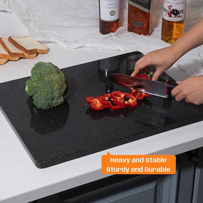 Black Granite Marble Cutting Board for Kitchen, 16x20 Large Inch Marble Slab Pastry Board With Non-Slip Feet for Baking, Cheese, Charcuterie, Chocolate – Serving Tray Gift