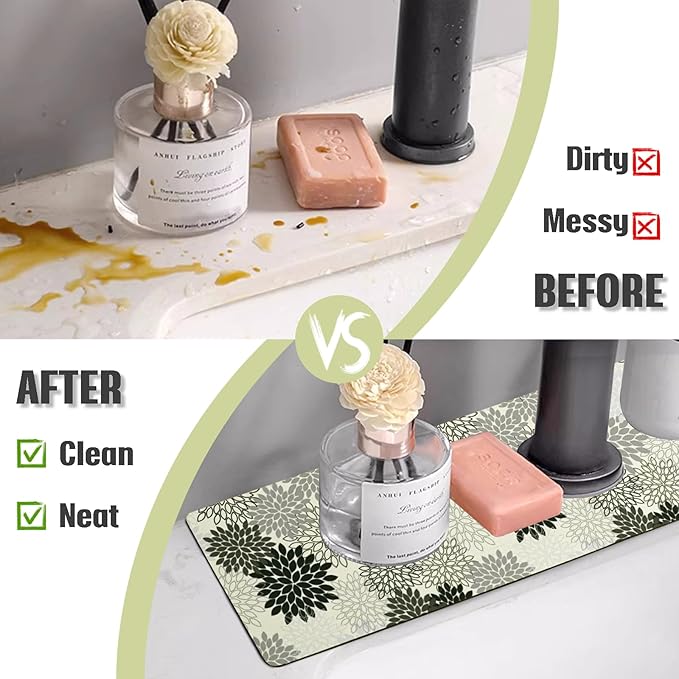 Sink Faucet Absorbing Mat, 2 Pack Drying Mat Around Faucet Sink Splash Guard Behind Faucet Sinkmat For Kitchen Bathroom Island Rv 15 * 5.5 Inch (38 * 14 cm)