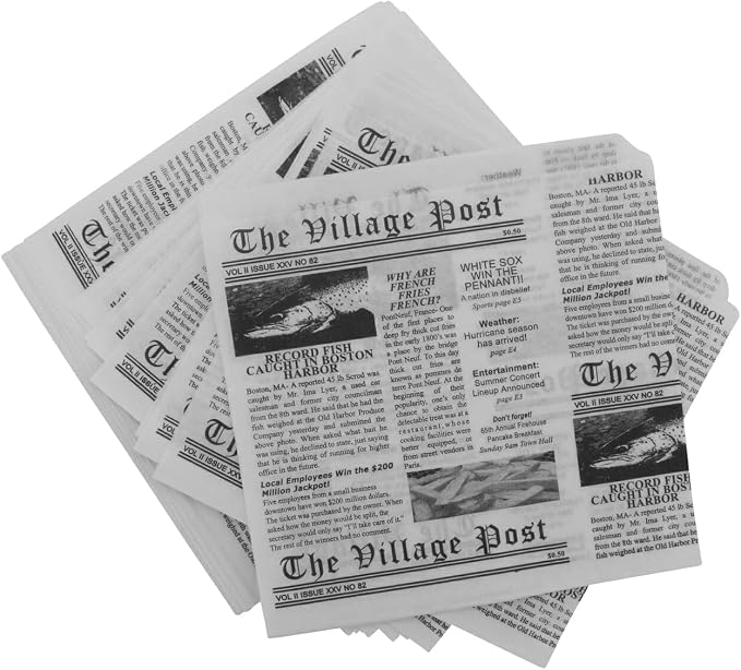 G.E.T. 4-T3000 White Newspaper Theme Cone Basket Liner / Deli Wrap Paper Paper Food-Safe Tissue Liners Collection (Pack of 2000)