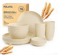16 Piece Wheat Straw Dinnerware Sets for 4, Unbreakable Dish Set,Reuseable Toddler Plates and Bowls Sets for 4, Lightweight Kitchen Dishware Set for Camping, Picnic Kids Dish Set - Beige