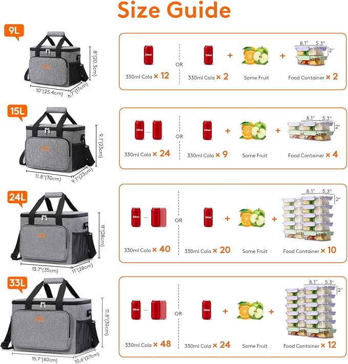 Lifewit Medium Lunch Bag Insulated Lunch Box Soft Cooler Cooling Tote for Adult Men Women, Gray 48-Can (33L)