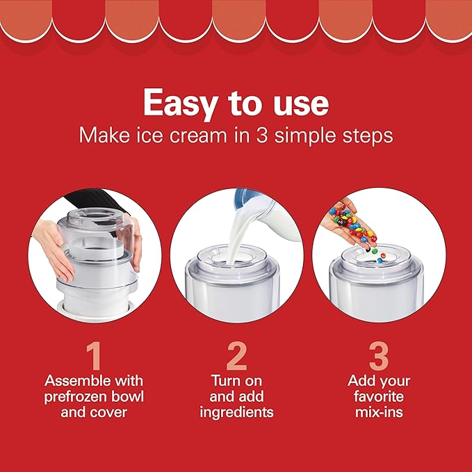 Hamilton Beach Electric Automatic Ice Cream Maker, Frozen Yogurt, Sorbet, Custard, 1.5 quart, White (68880)