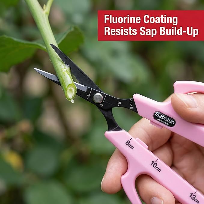 Saboten Fluorine Coated Straight Blade Trimming Scissors Pink PT-1 160mm Precision Gardening Bonsai and Floral Shears Made in Japan