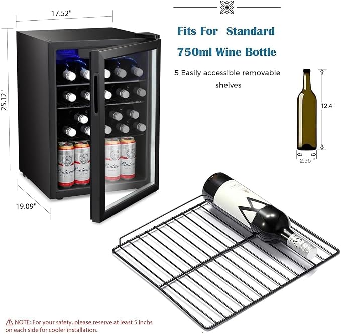 Antarctic Star 16 Bottle Wine Cooler Beverage Refrigerator Beer Soda Clear Glass Door Quiet Bar Fridge Adjust Temp Control Freestanding, 2.41 Cu. Ft
