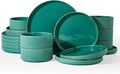 Famiware Star 18-Piece Stoneware Dinnerware Set for 6 – Sage Green, Ceramic Ribbed Plates and Bowls – Modern Rustic Dishes, Everyday & Formal – Chip & Scratch Resistant, Microwave & Dishwasher Safe