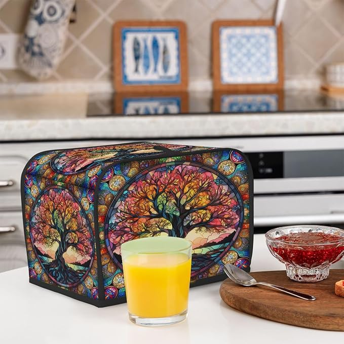 Tree of Life Glass Color Toaster Cover 4 Slice Dust and Fingerprint Protection Toaster Bread Maker Covers Washable Kitchen Small Appliance Covers for Kitchen Accessories Decor Bakeware Women Gift