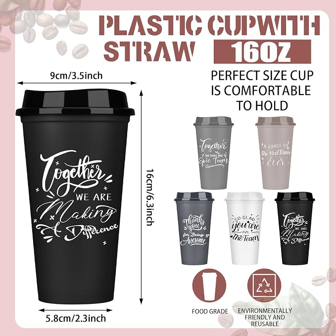 Pickmesh 15 Pcs Employee Appreciation Gifts Bulk 16 oz Plastic Tumblers with Lids Graduation Teacher Appreciation Gifts Reusable Coffee Cups for Staff Volunteer Coworker Team (Morandi Color)