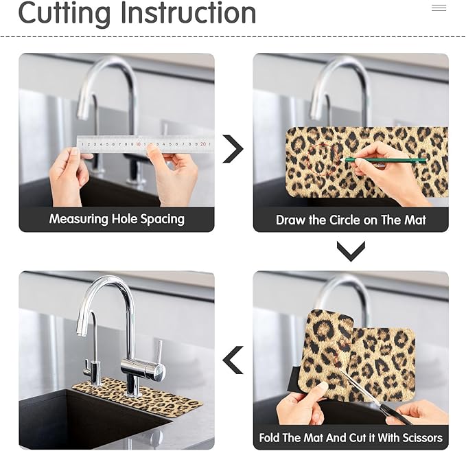 Kitchen Sink Splash Guard 1 PC 14.7 Inch Sink Faucet Mat Splash Guard for Bathroom Countertop Water Absorbent Foldable Cuttable Soft Washable Classical Leopard Print